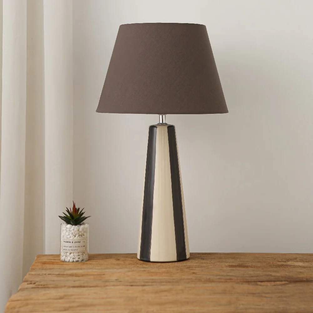 Grey and Cream Ceramic Modern Table Lamp with Soft Grey Shade 52cm - Image 3