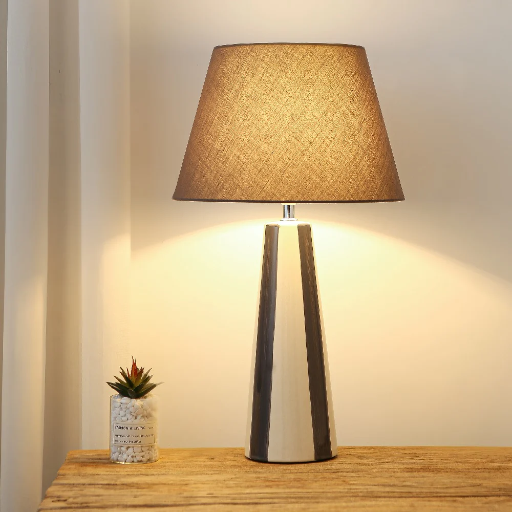 Grey and Cream Ceramic Modern Table Lamp with Soft Grey Shade 52cm - Image 4