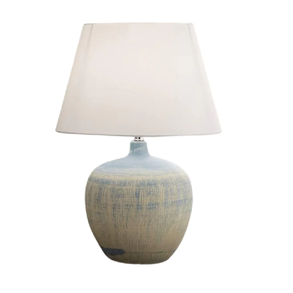 Blue and Cream Ceramic Urn Modern Table Lamp with White Drum Lamp Shade 450mm