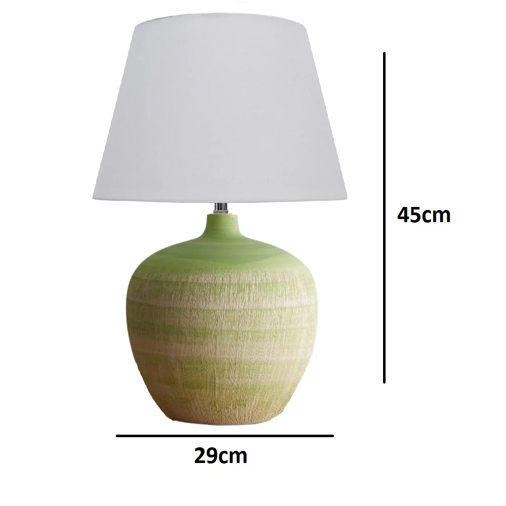 Green Ceramic Urn Modern Table Lamp with White Fabric Lamp Shade 450mm - Image 3