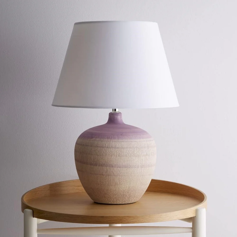 Lilac and Cream Ceramic Urn Modern Table Lamp with White Drum Lamp Shade 450mm - Image 2