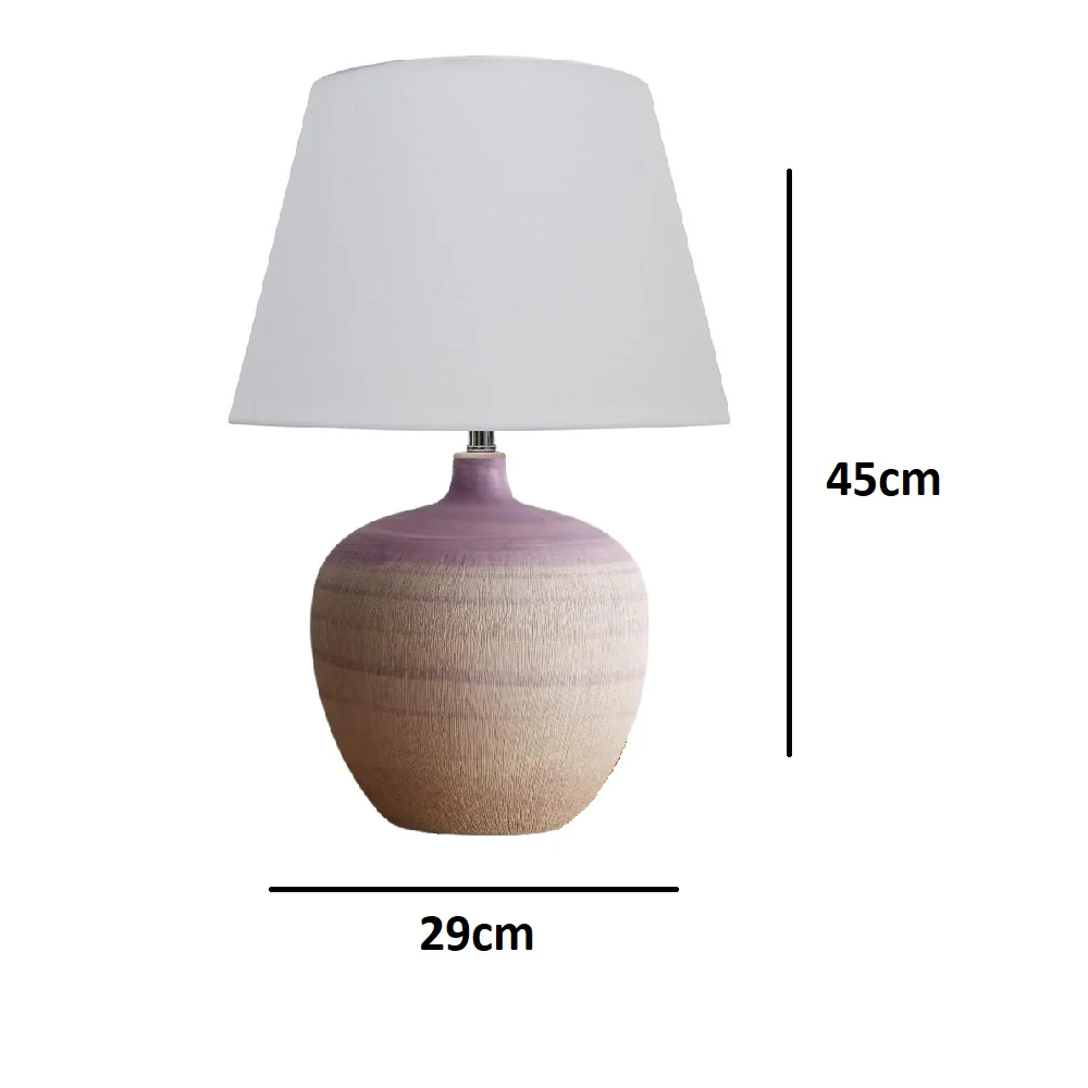Lilac and Cream Ceramic Urn Modern Table Lamp with White Drum Lamp Shade 450mm - Image 3