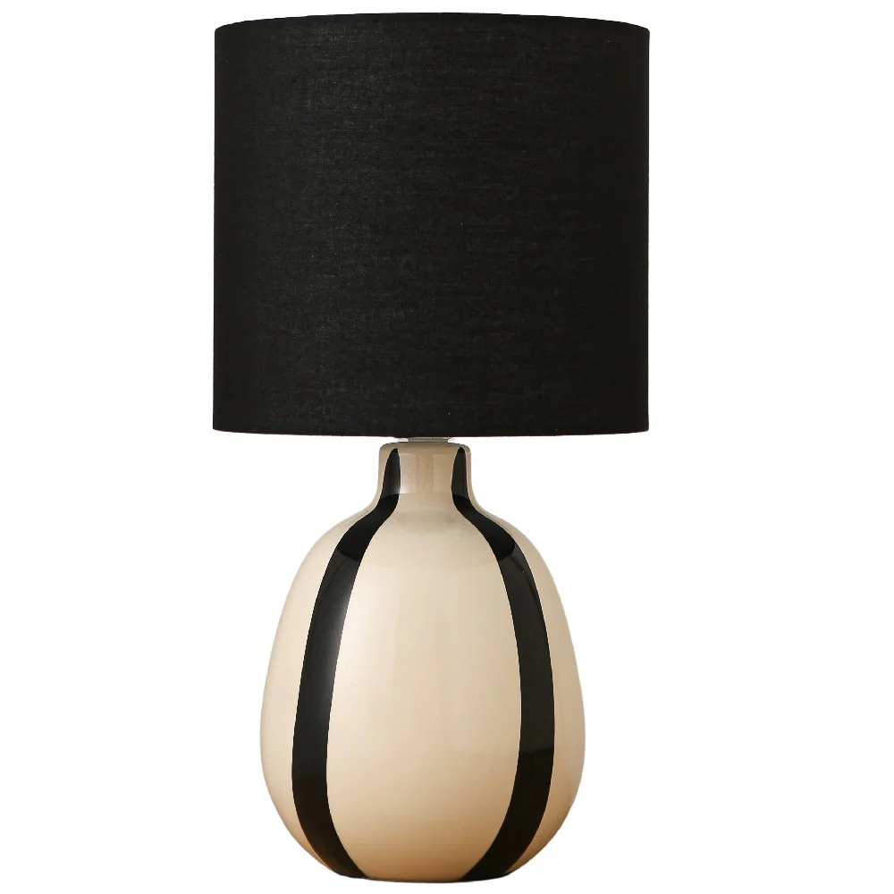 Black and Cream Ceramic Modern Table Lamp with Black Drum Shade 42cm