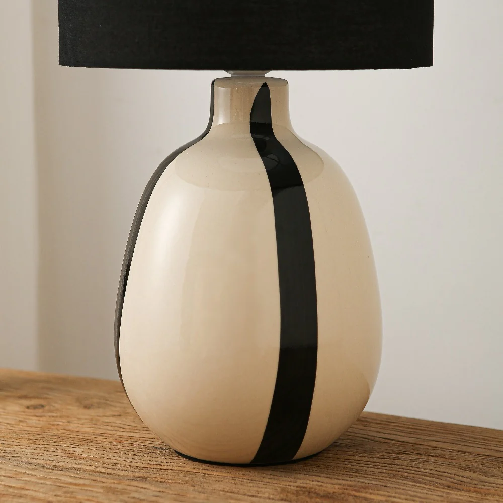 Black and Cream Ceramic Modern Table Lamp with Black Drum Shade 42cm - Image 2