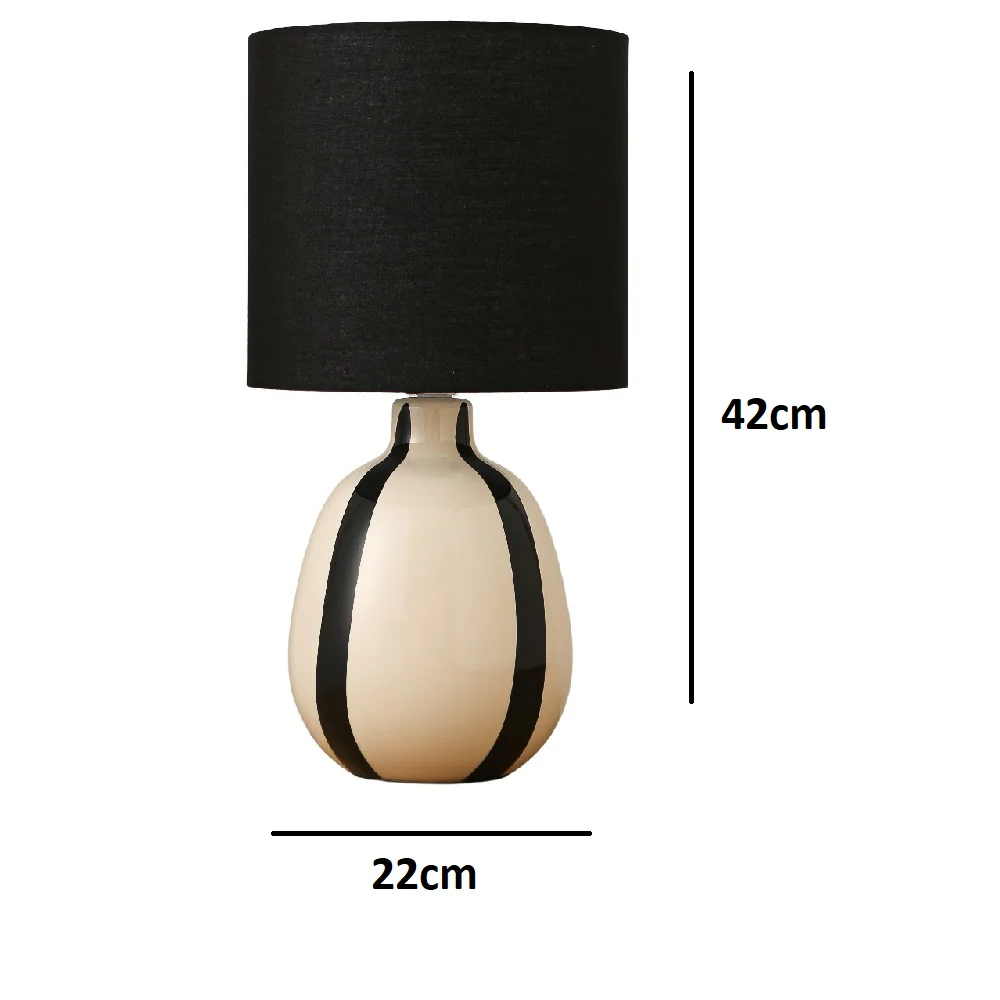 Black and Cream Ceramic Modern Table Lamp with Black Drum Shade 42cm - Image 5