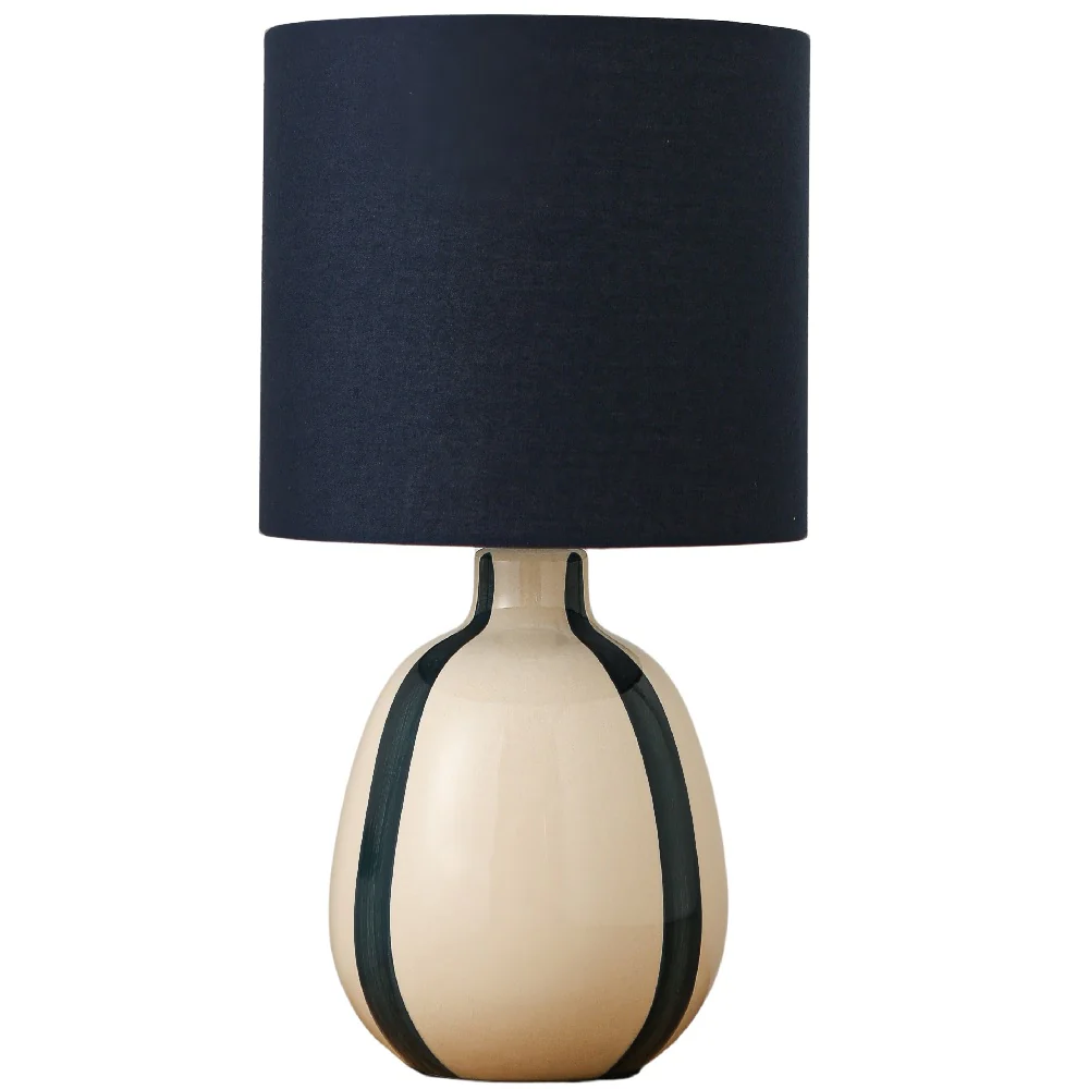 Navy Blue and Cream Ceramic Modern Table Lamp with Navy Blue Drum Shade 42cm