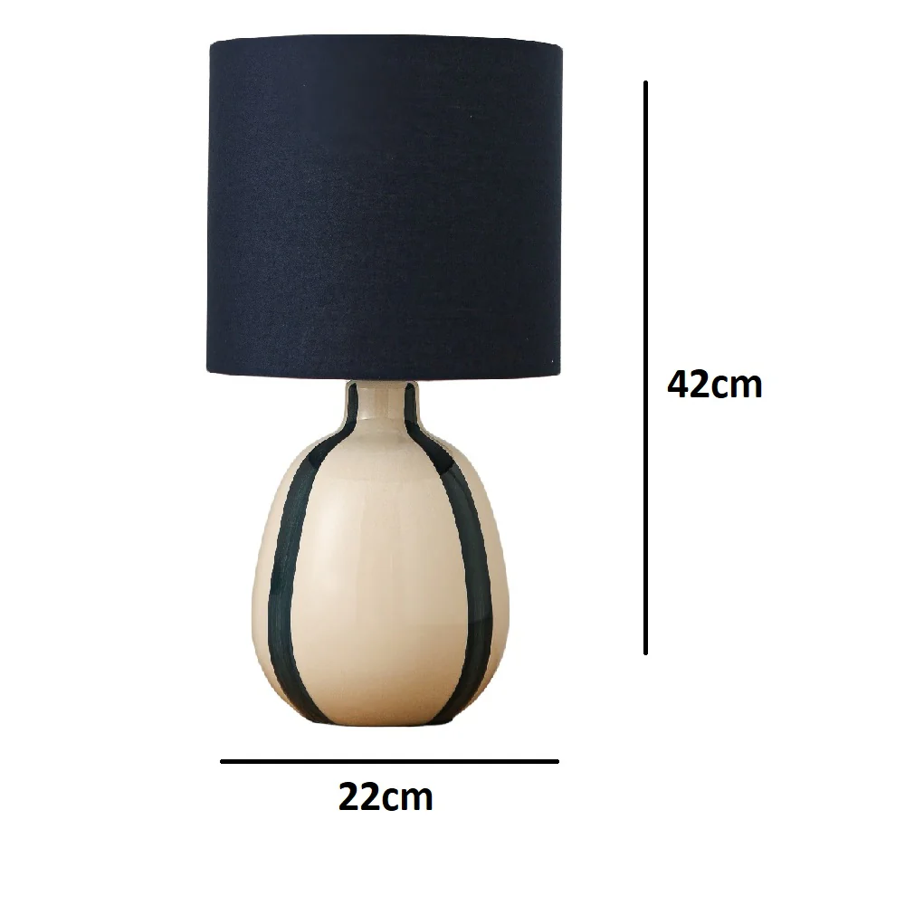 Navy Blue and Cream Ceramic Modern Table Lamp with Navy Blue Drum Shade 42cm - Image 5