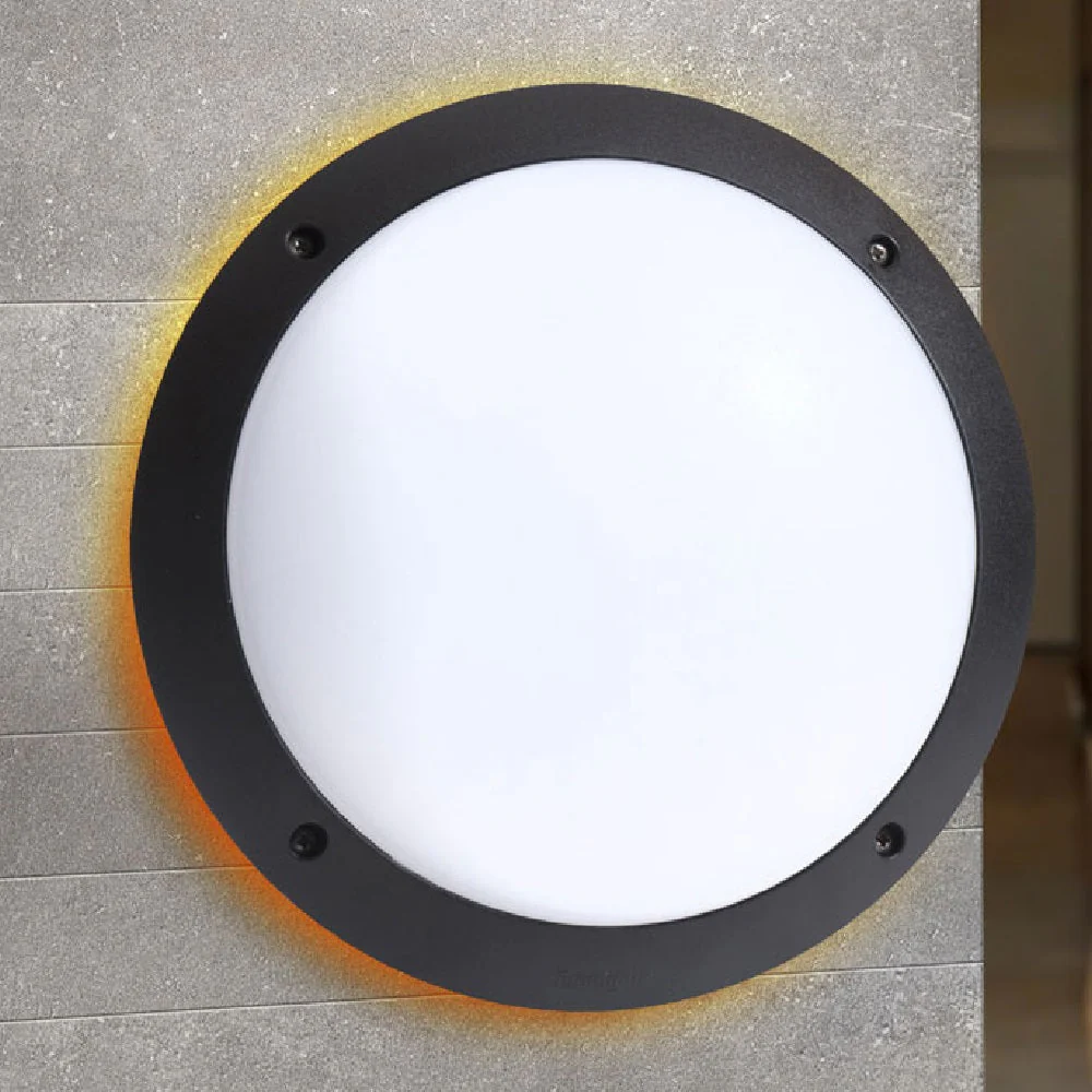 BRLUCIA-BL Black Outdoor Modern Round Bulkhead Wall Light 30cm Coastal IP66 - Image 2