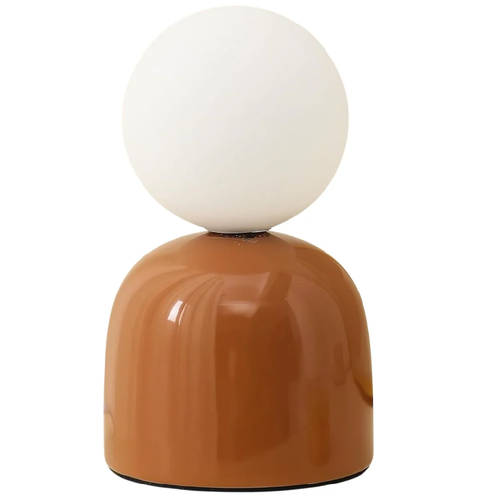 Brown Ceramic Modern Table Lamp with Opal Globe Ball Shade 20cm