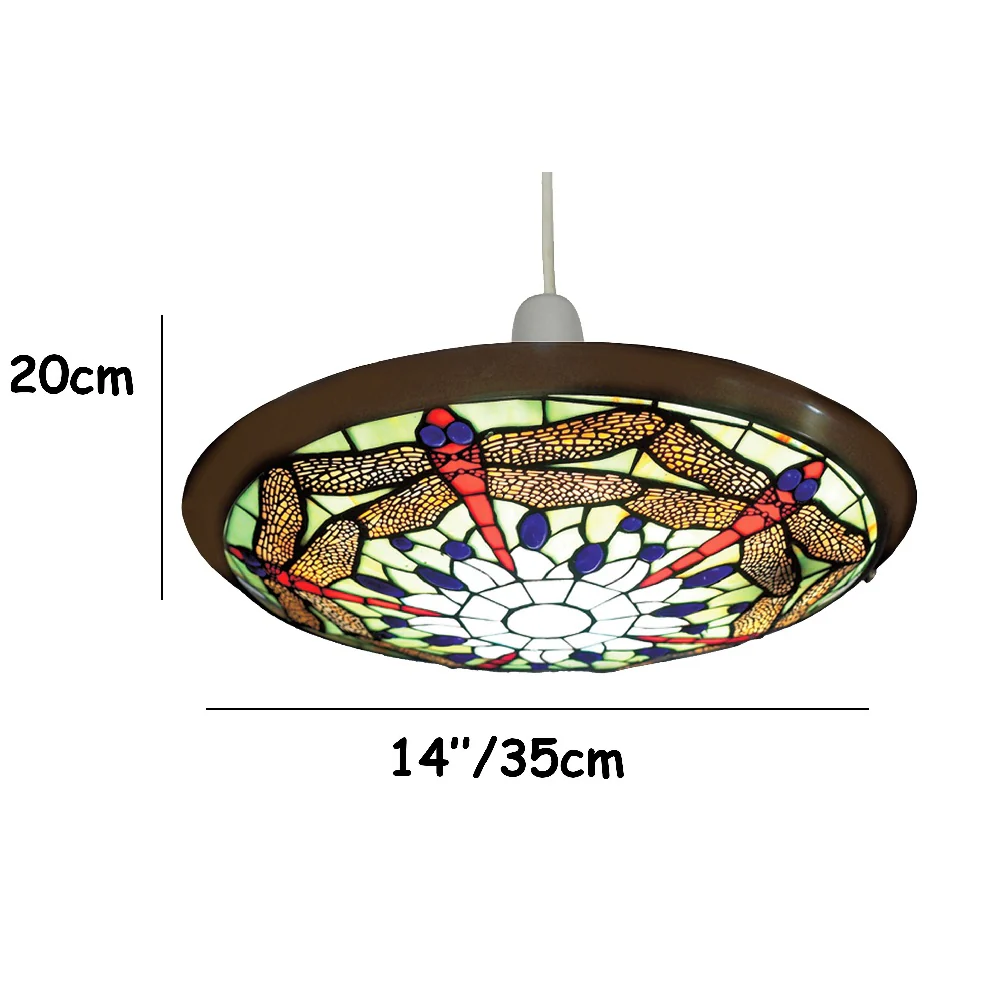 Green Dragonfly Tiffany Glass with Antique Brass Metal Vintage Non Electric Pendant Shade 35cm - Image 4