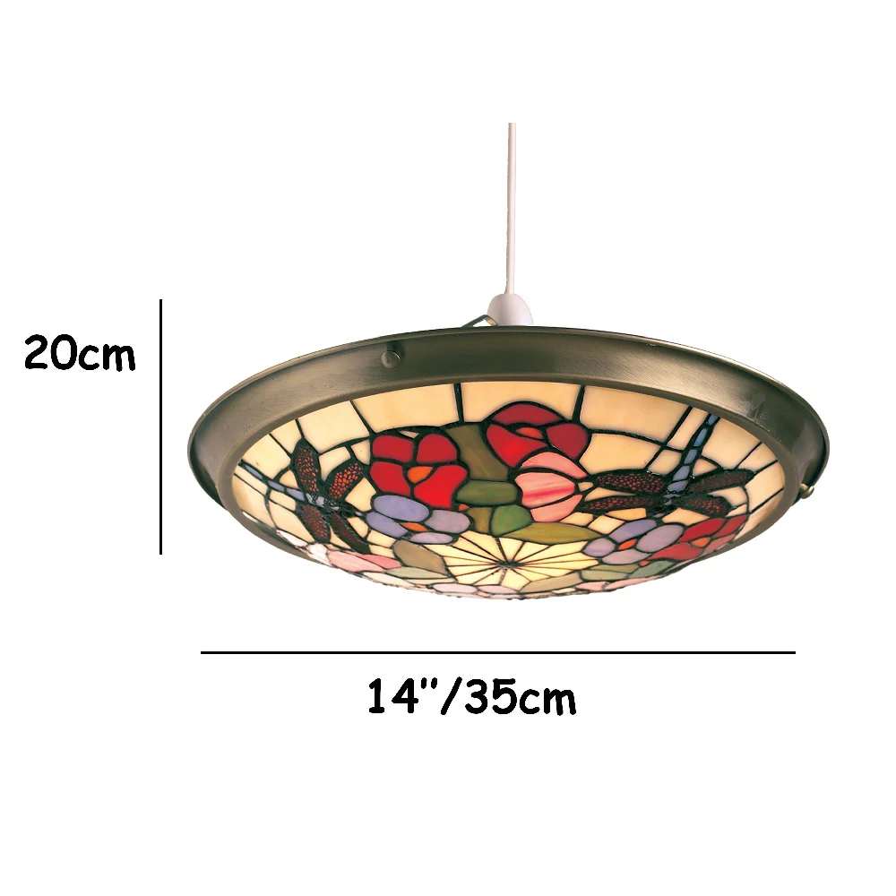 Beige Dragonfly Tiffany Glass with Antique Brass Metal Vintage Non Electric Pendant Shade 35cm - Image 4