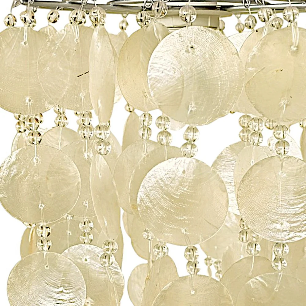 Natural Capiz Shell with Acrylic Beads Vintage Easy Fit Pendant Shade 25cm - Image 2