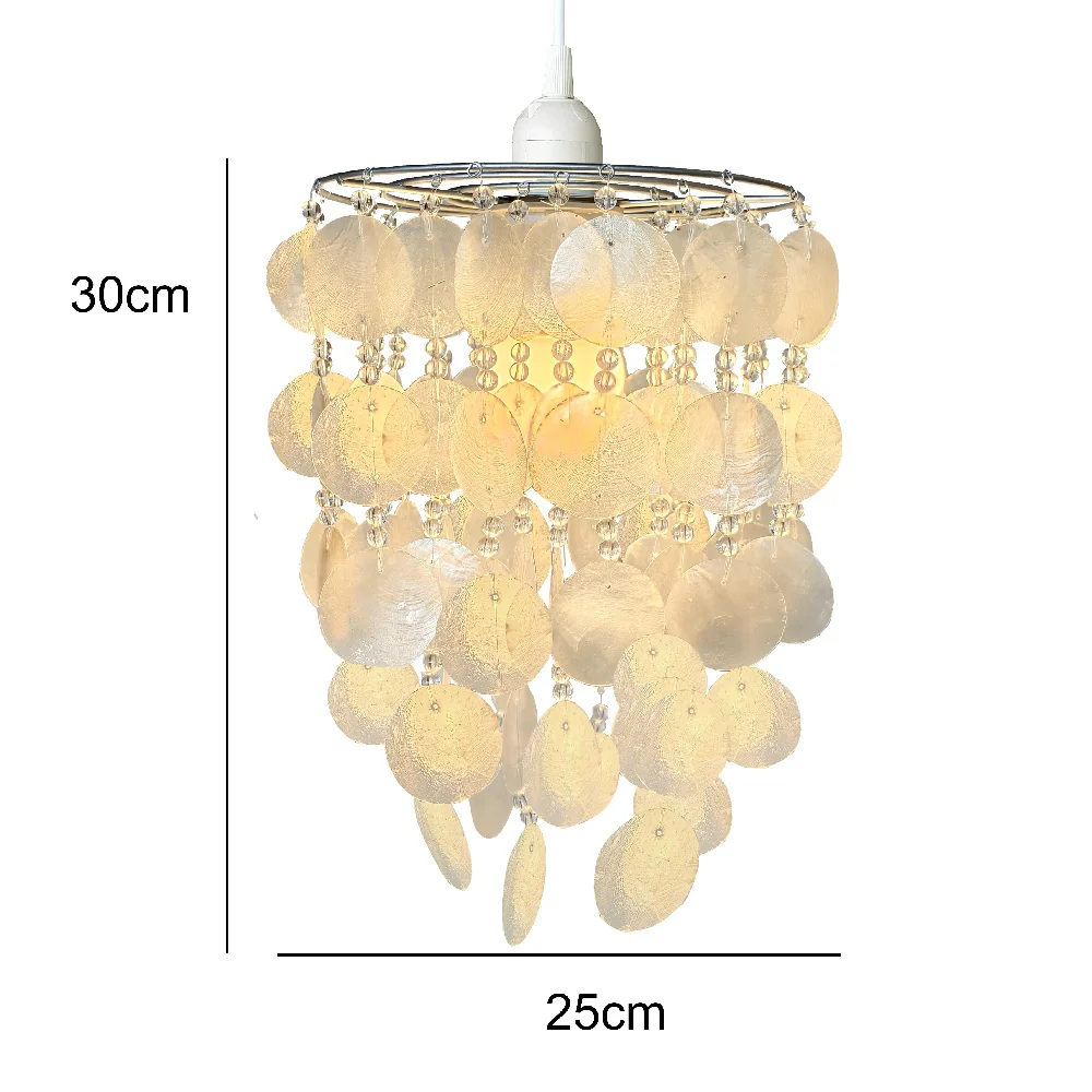 Natural Capiz Shell with Acrylic Beads Vintage Easy Fit Pendant Shade 25cm - Image 4