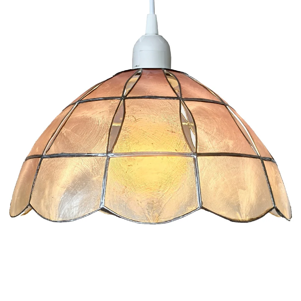 Pink Natural Opaque Capiz Shell Art Deco Vintage Easy Fit Dome Pendant Shade 26cm