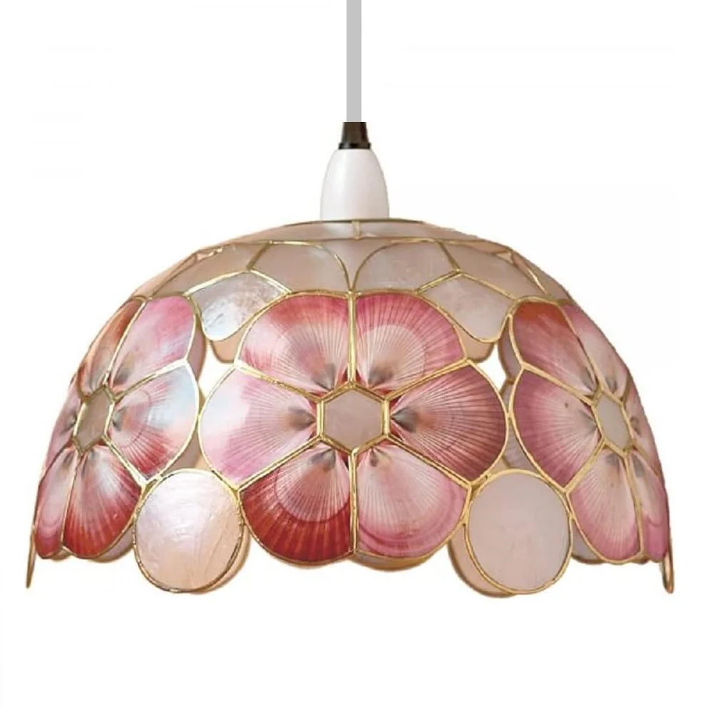 Red Capiz Shell Wild Flower Vintage Easy Fit Dome Pendant Shade 33cm
