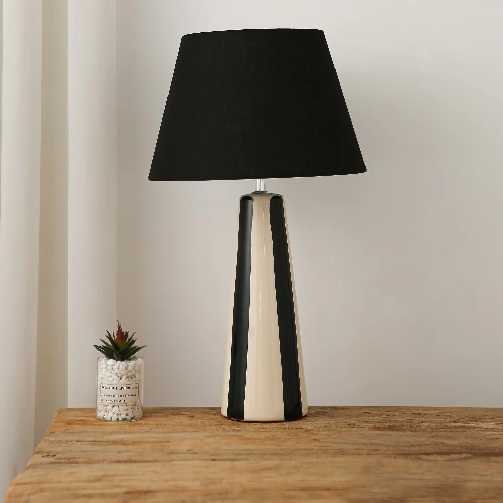 Black and Cream Ceramic Modern Table Lamp with Black Shade 52cm - Image 3