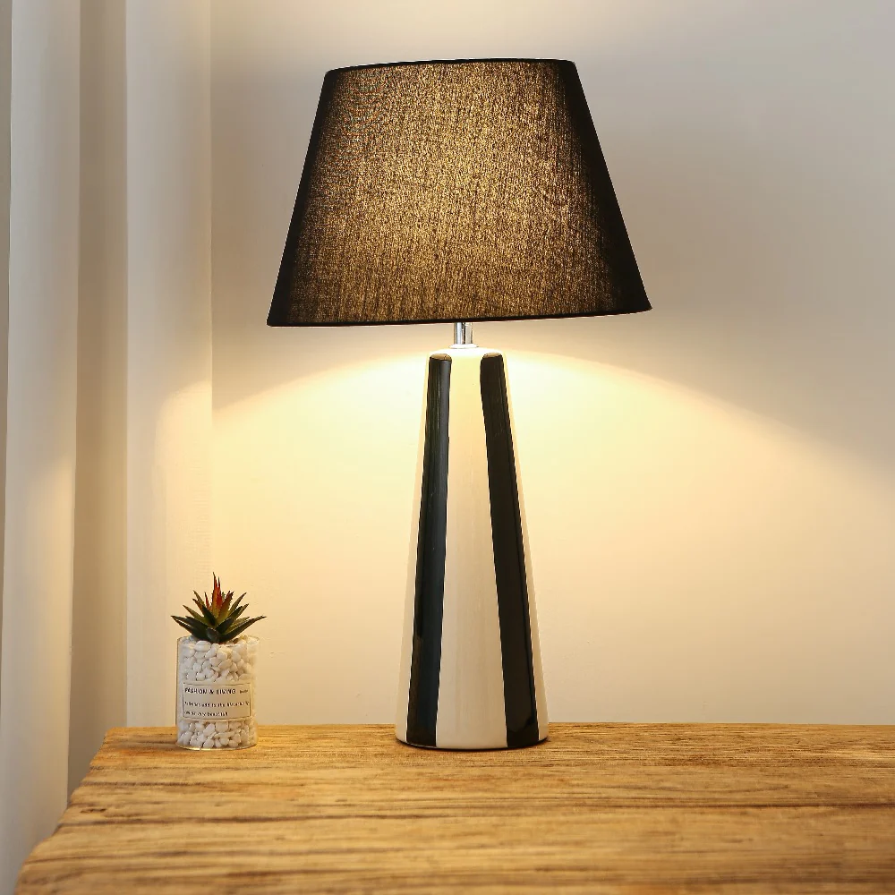 Black and Cream Ceramic Modern Table Lamp with Black Shade 52cm - Image 4