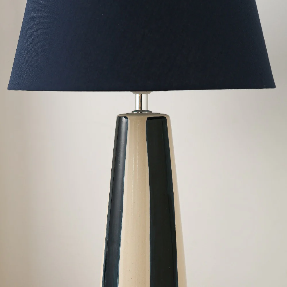 Navy Blue and Cream Ceramic Modern Table Lamp with Navy Blue Shade 52cm - Image 2
