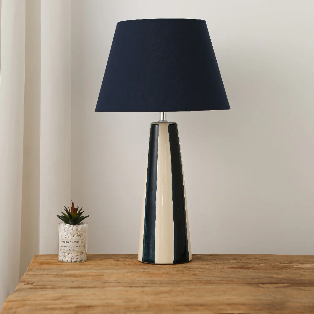 Navy Blue and Cream Ceramic Modern Table Lamp with Navy Blue Shade 52cm - Image 3