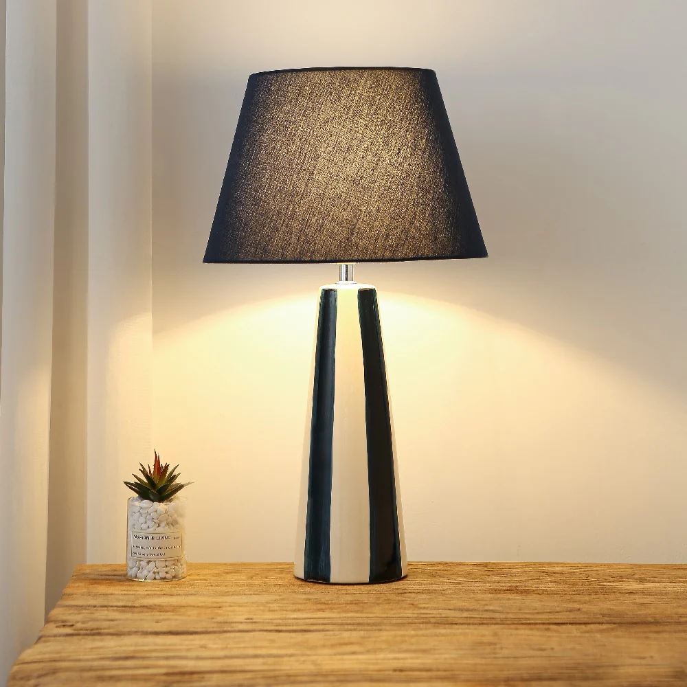 Navy Blue and Cream Ceramic Modern Table Lamp with Navy Blue Shade 52cm - Image 4