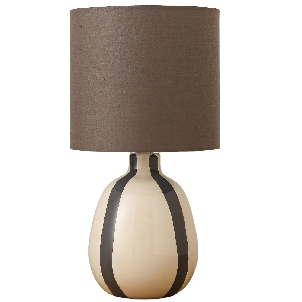 Soft Grey and Cream Ceramic Modern Table Lamp with Soft Grey Drum Shade 42cm