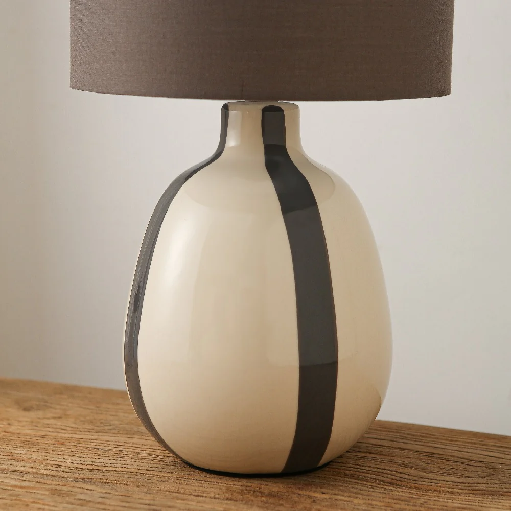 Soft Grey and Cream Ceramic Modern Table Lamp with Soft Grey Drum Shade 42cm - Image 2