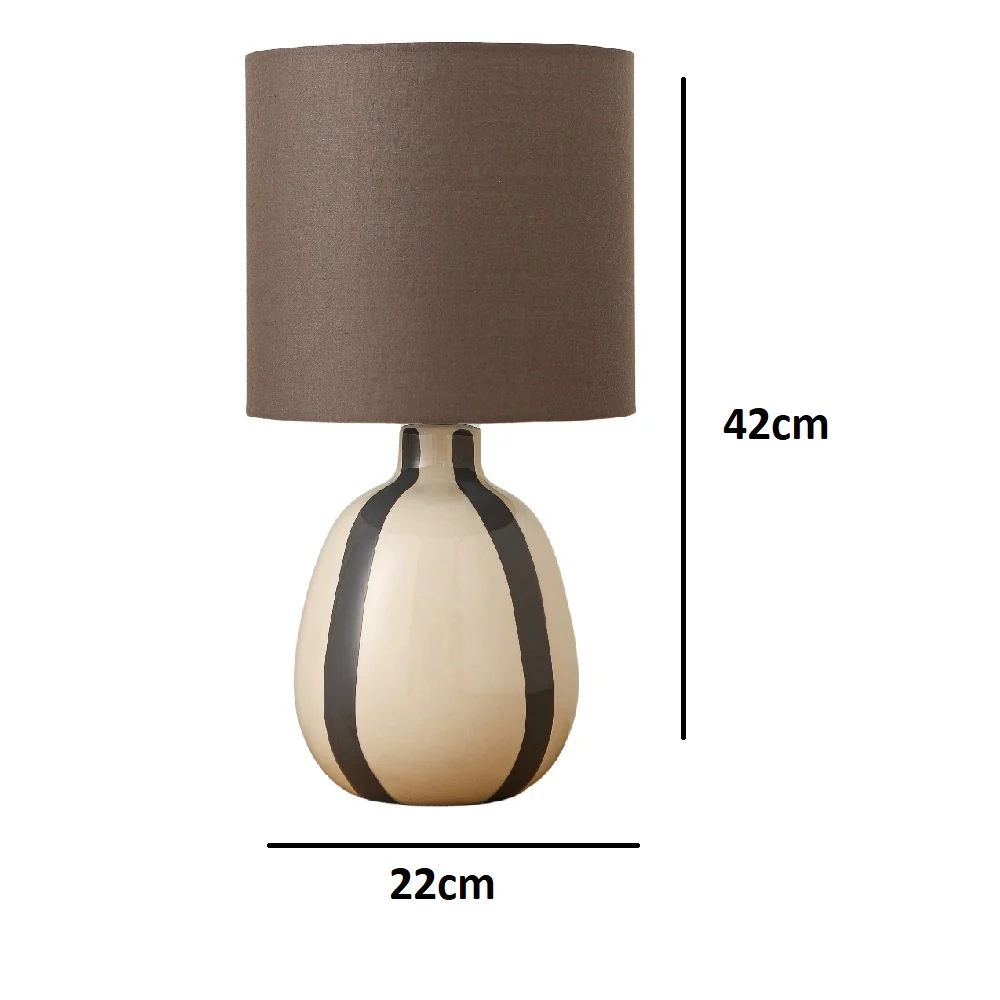 Soft Grey and Cream Ceramic Modern Table Lamp with Soft Grey Drum Shade 42cm - Image 5