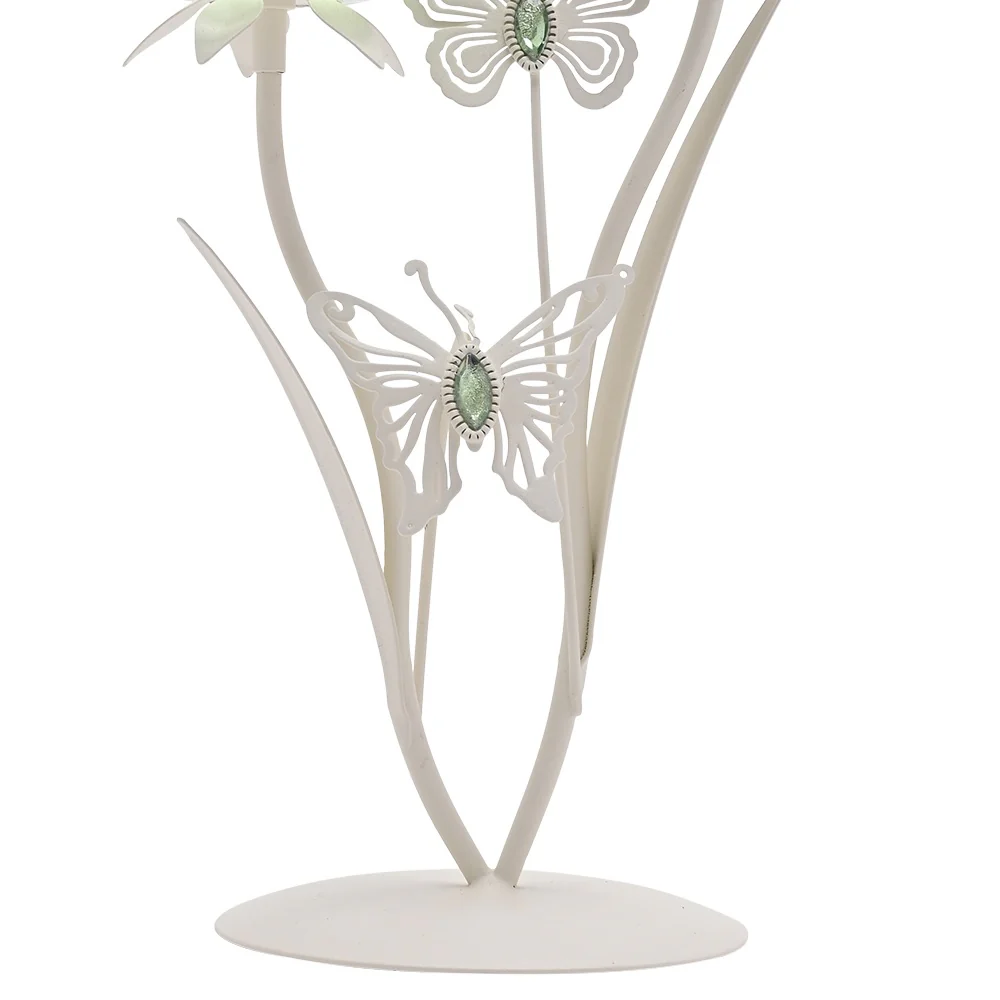 Britalia Cream Metal and Green Glass Double Stem Flowers Tea Light Candle Holder 37cm - Image 3