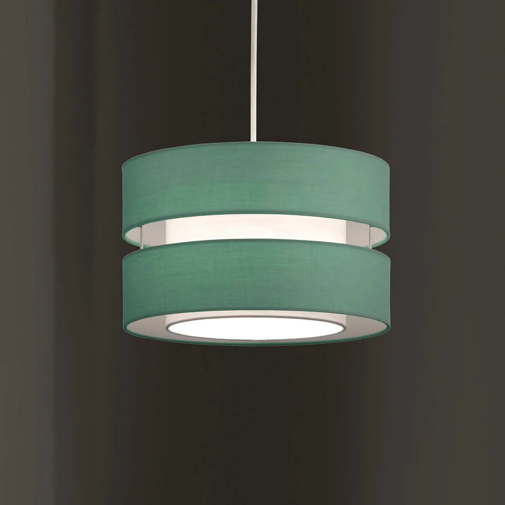 Britalia Duck Egg Blue Cotton Fabric Double Layer Retro Easy Fit Drum Pendant Shade 30cm - Image 3