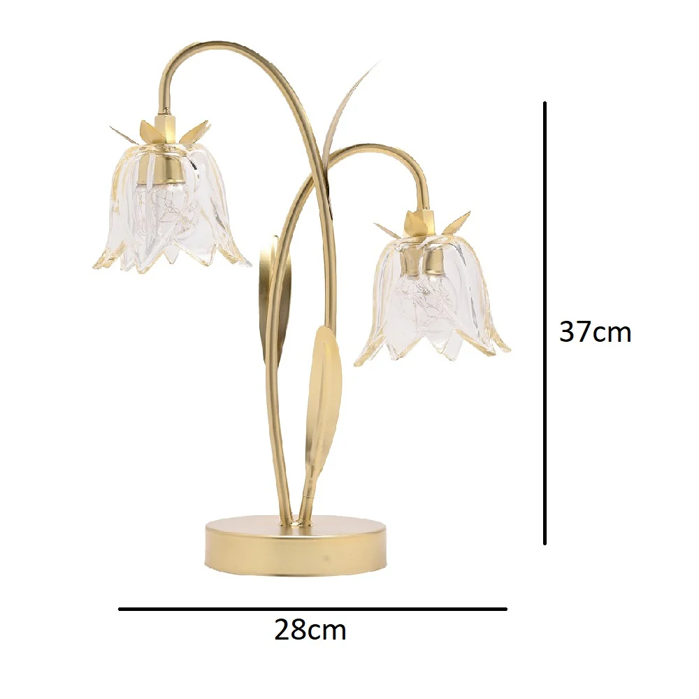 Britalia Gold and Clear Glass Flower Double Stem Battery Powered LED Table Lamp 36cm - Image 4