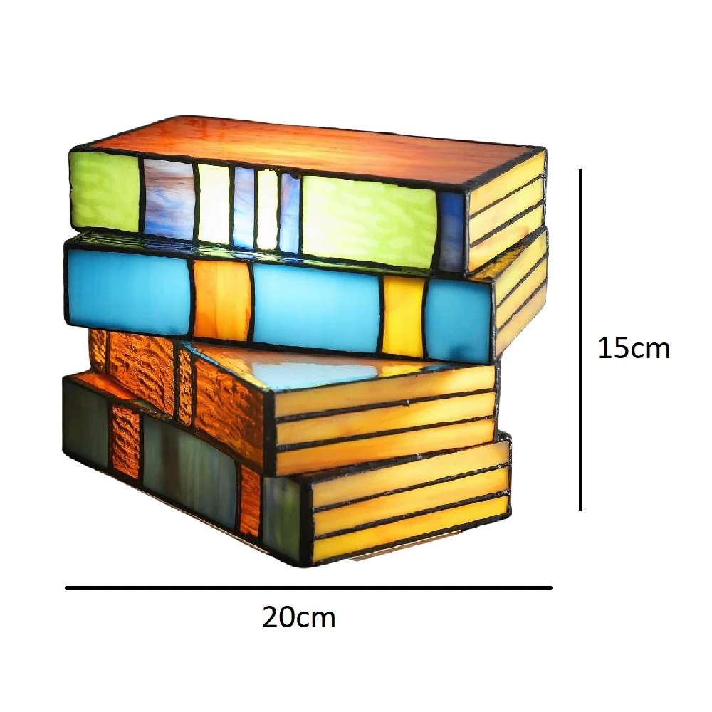 Multi Coloured Stained Glass Stack of Books Tiffany Style Table Lamp 20cm - Image 4