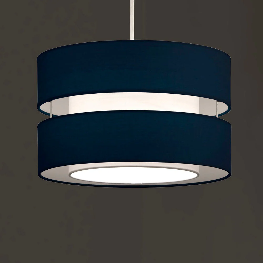 Britalia Navy Blue Cotton Fabric Double Layer Retro Easy Fit Drum Pendant Shade 30cm - Image 3