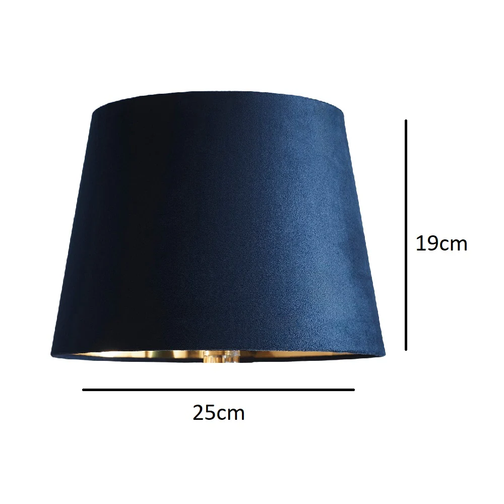 Navy Blue Velvet and Gold Inner Modern Easy Fit Tapered Drum Lampshade 250mm - Image 4
