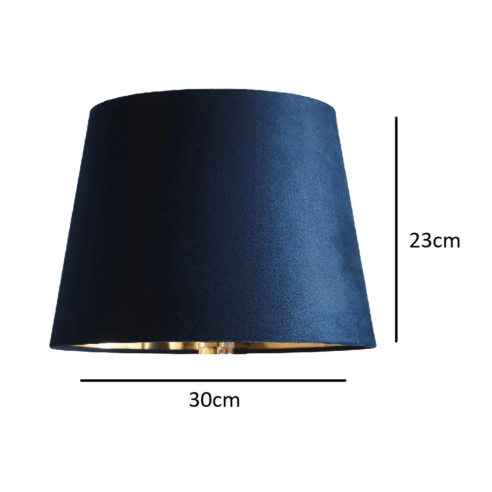 Navy Blue Velvet and Gold Inner Modern Easy Fit Tapered Drum Lampshade 30cm - Image 4