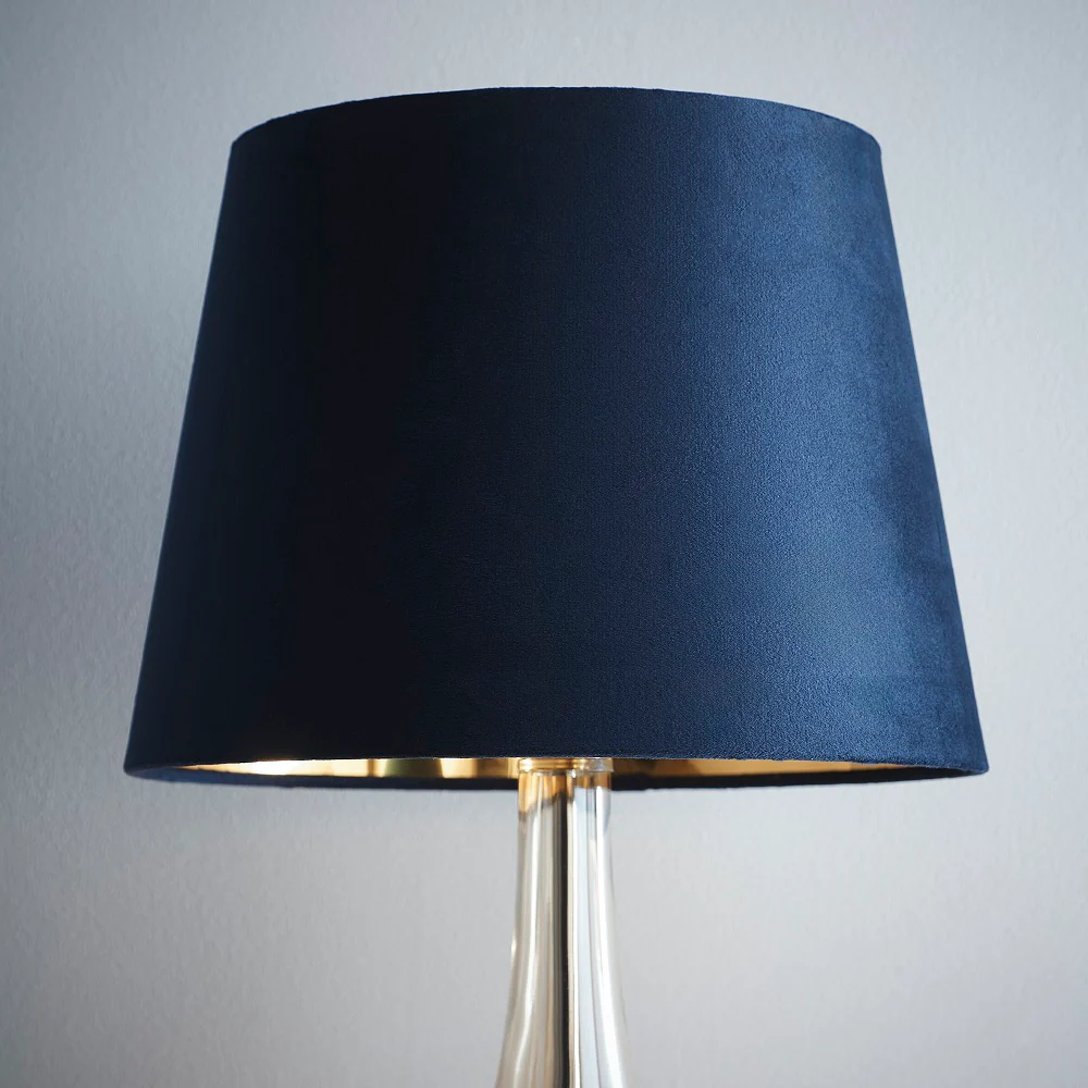Navy Blue Velvet and Gold Inner Modern Easy Fit Tapered Drum Lampshade 250mm - Image 2