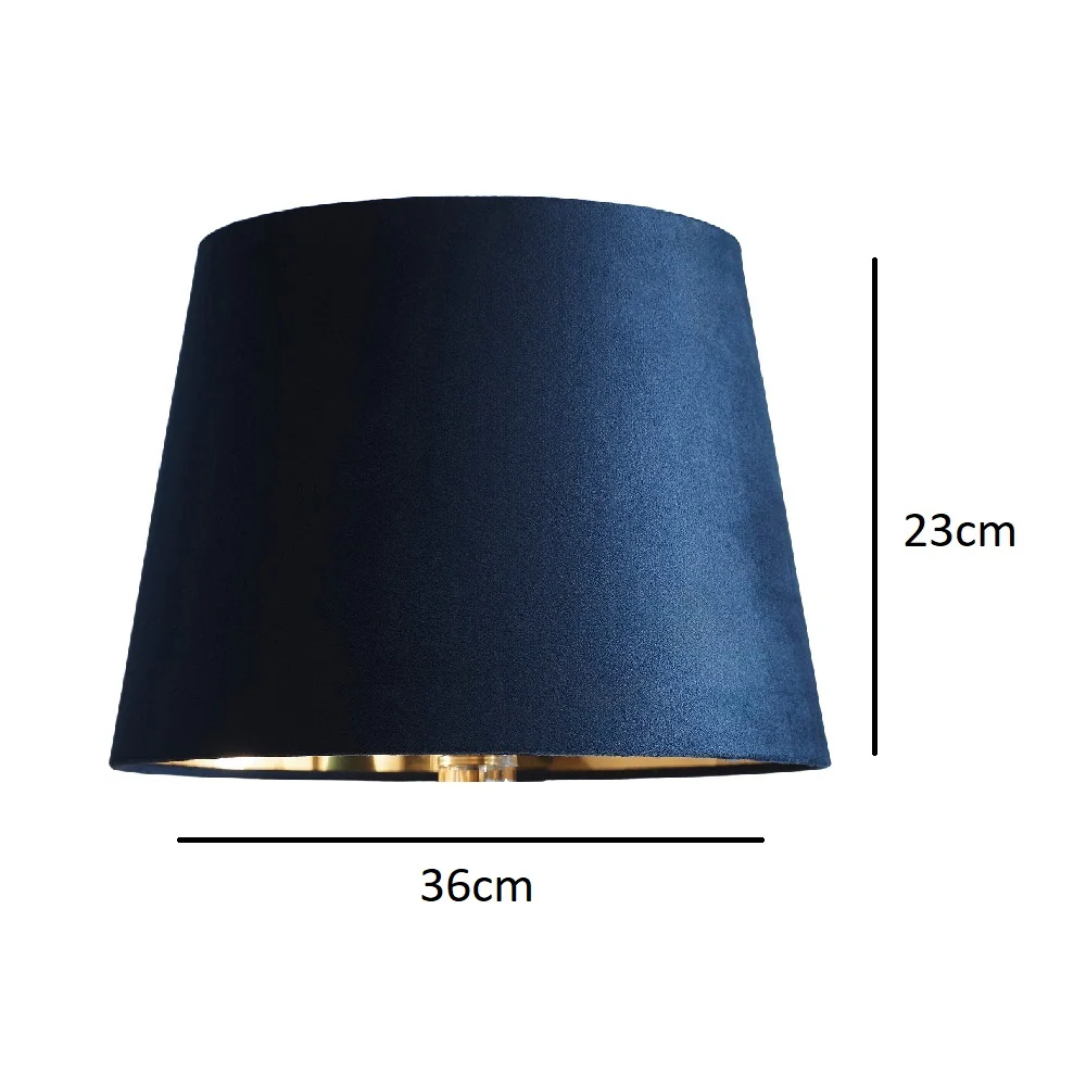 Navy Blue Velvet and Gold Inner Modern Easy Fit Tapered Drum Lampshade 36cm - Image 4