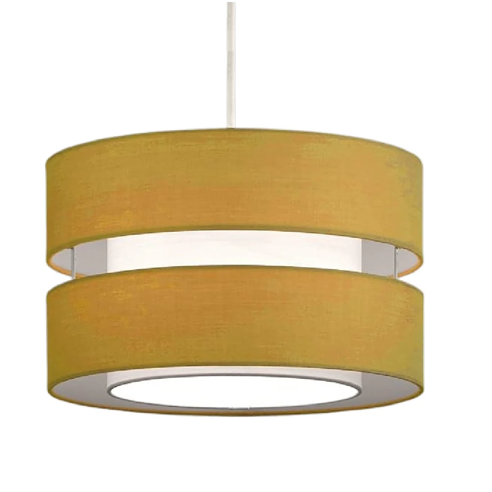 Ochre Yellow Cotton Fabric Double Layer Retro Easy Fit Drum Lampshade 30cm