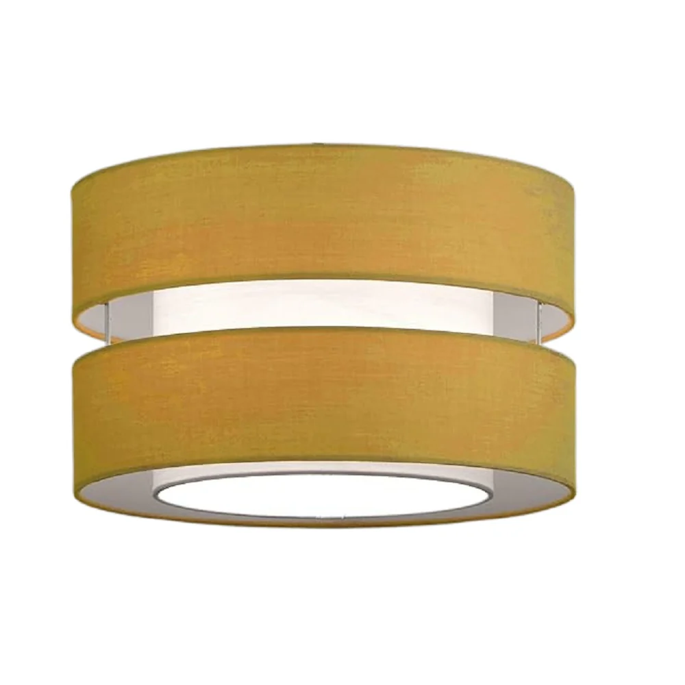 Ochre Yellow Cotton Fabric Double Layer Retro Easy Fit Drum Lampshade 30cm - Image 2