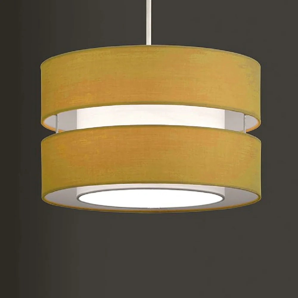 Ochre Yellow Cotton Fabric Double Layer Retro Easy Fit Drum Lampshade 30cm - Image 3