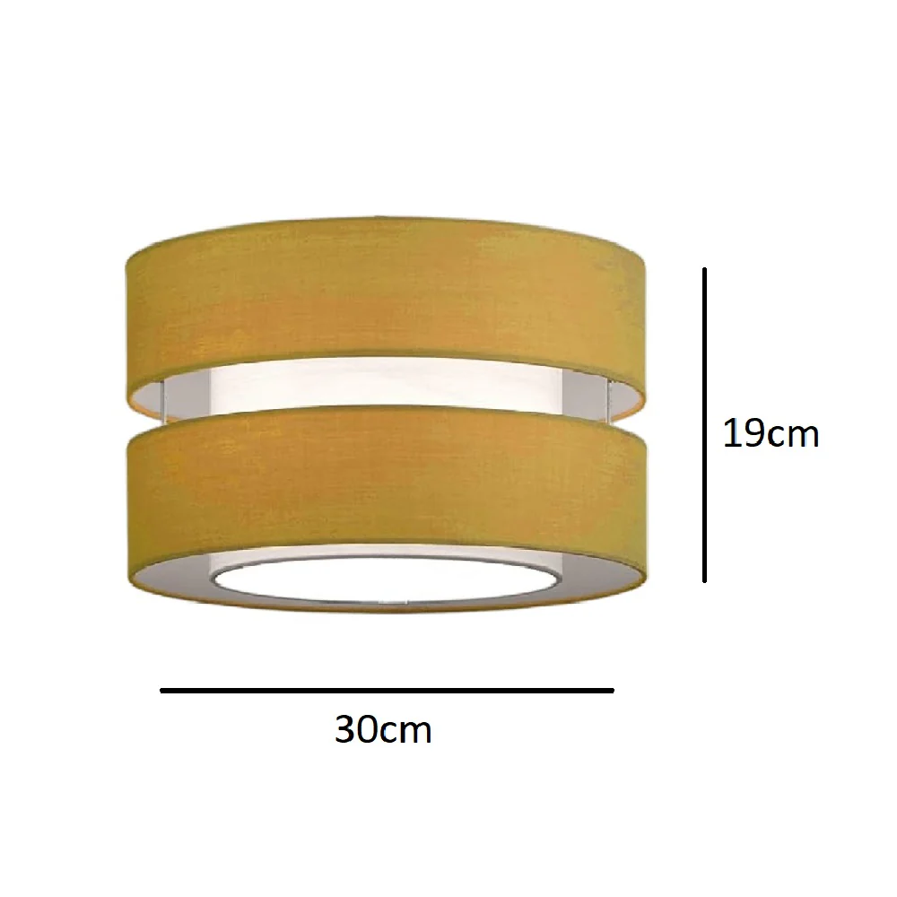 Ochre Yellow Cotton Fabric Double Layer Retro Easy Fit Drum Lampshade 30cm - Image 4