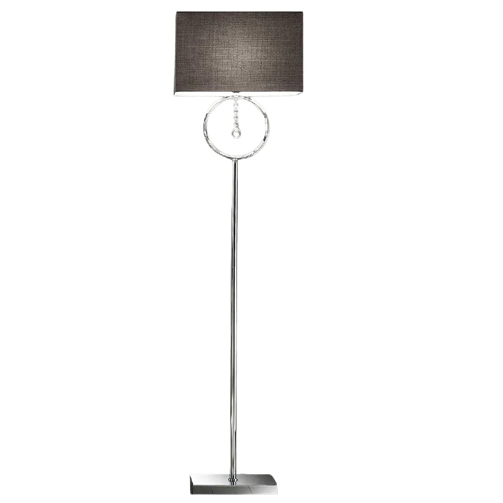 Polished Chrome & Crystal Modern Floor Lamp with Grey Rectangular Shade 154cm