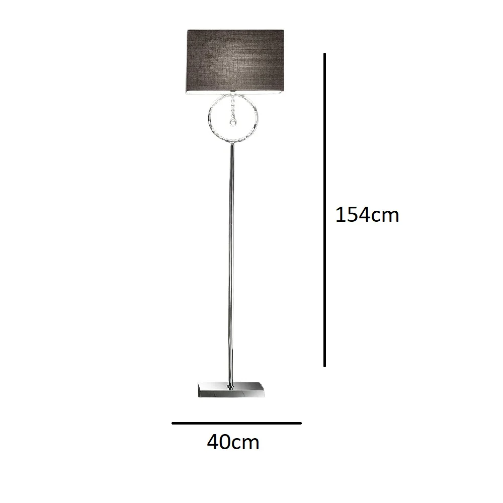 Polished Chrome & Crystal Modern Floor Lamp with Grey Rectangular Shade 154cm - Image 2