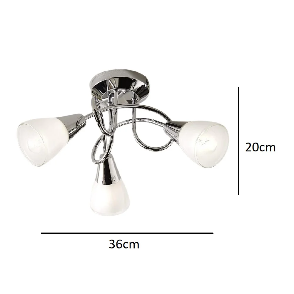 Polished Chrome Swirl with Opal Shades Modern 3 Lamp Semi Flush Ceiling Light 36cm - Image 3