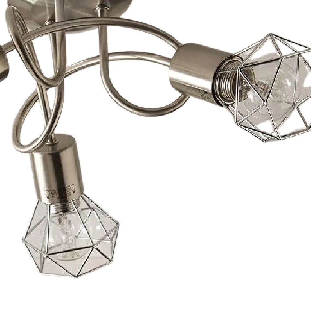 Satin Nickel Swirl Vintage Cage 3 Lamp Semi Flush Ceiling Light 36cm - Image 2