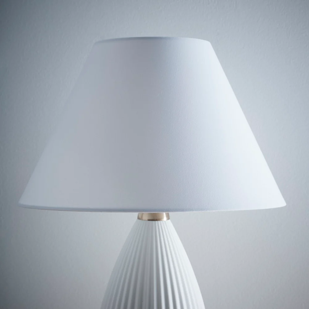 White Linen with White Inner Vintage Coolie Lamp Shade 10" - Image 3