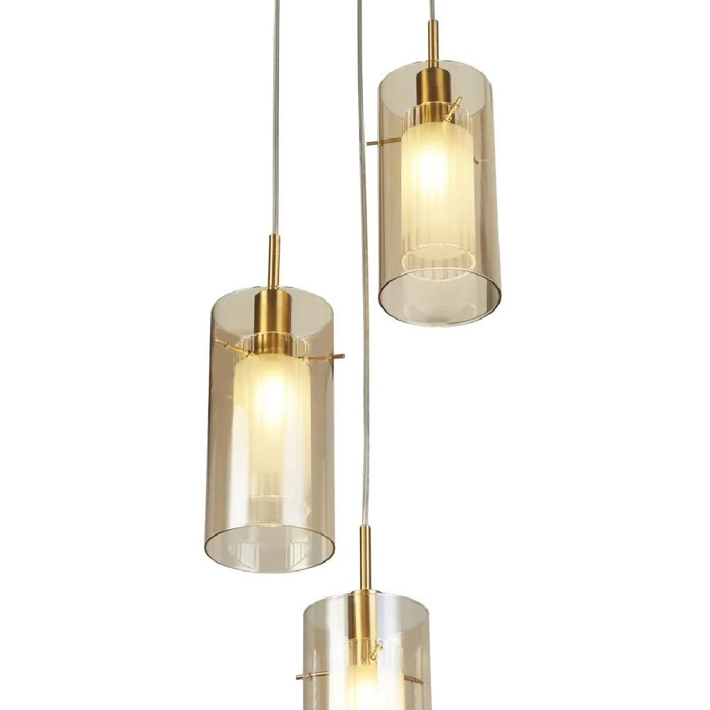 Bronze & Champagne Cylinder Glass Modern 3 Lamp Cluster Pendant Light 26cm - Image 2