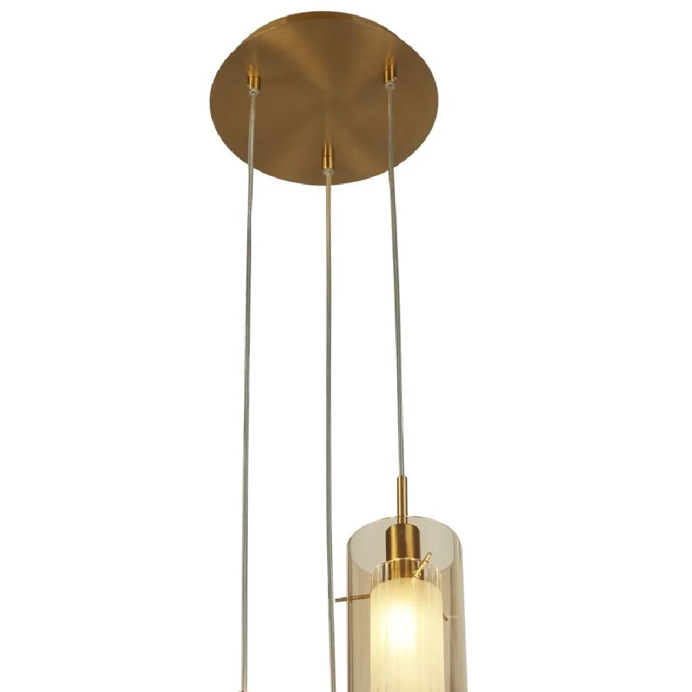 Bronze & Champagne Cylinder Glass Modern 3 Lamp Cluster Pendant Light 26cm - Image 3