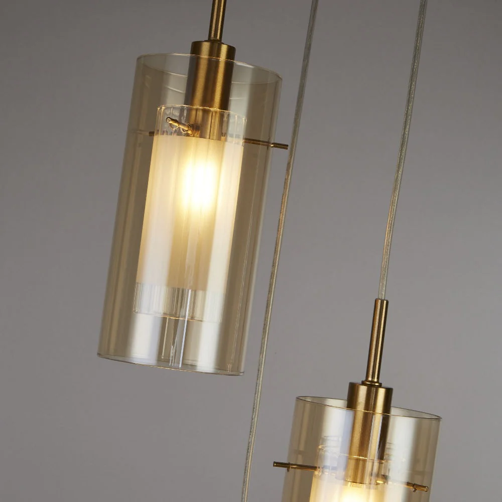 Bronze & Champagne Cylinder Glass Modern 3 Lamp Cluster Pendant Light 26cm - Image 4