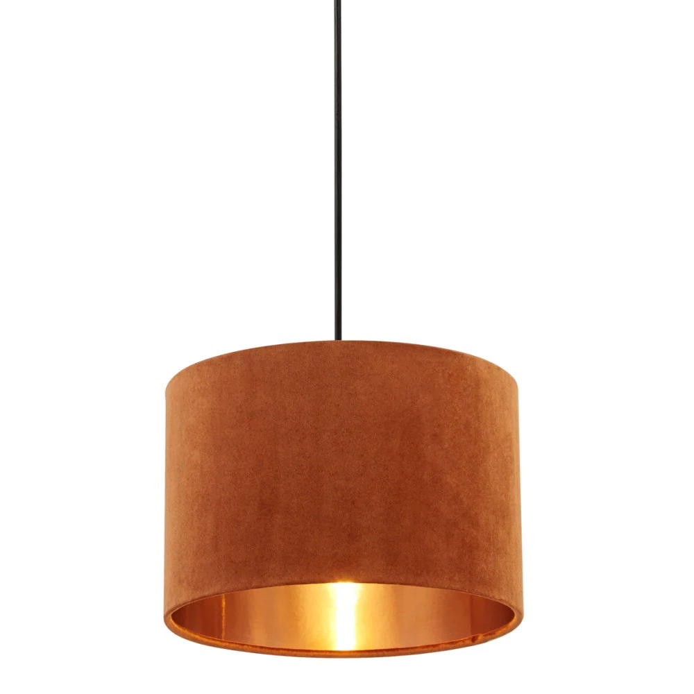 Burnt Orange Velvet Vintage Easy Fit Drum Shade with Copper Inner 30cm - Image 3