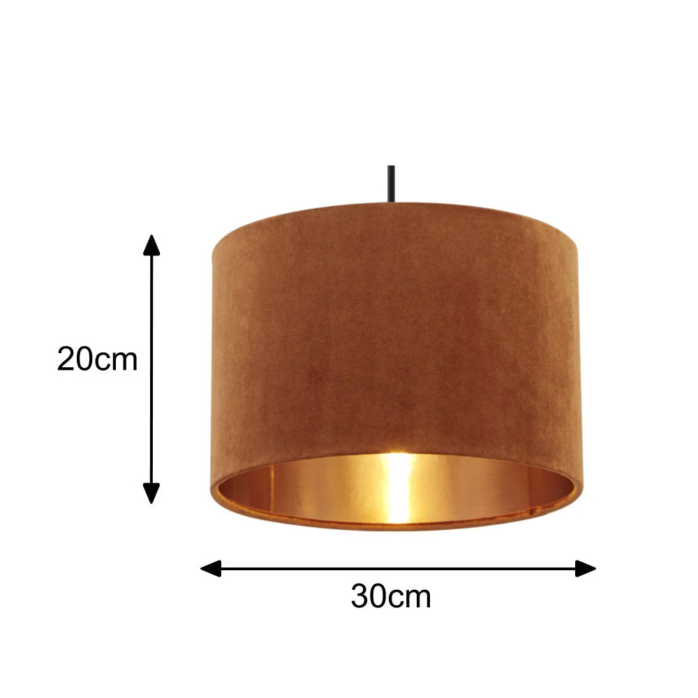 Burnt Orange Velvet Vintage Easy Fit Drum Shade with Copper Inner 30cm - Image 5